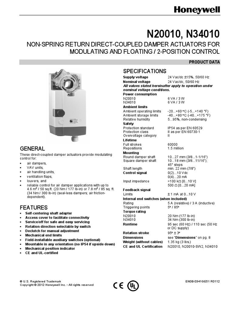NonSpring Return DirectCoupled Damper Actuators For Modulating and