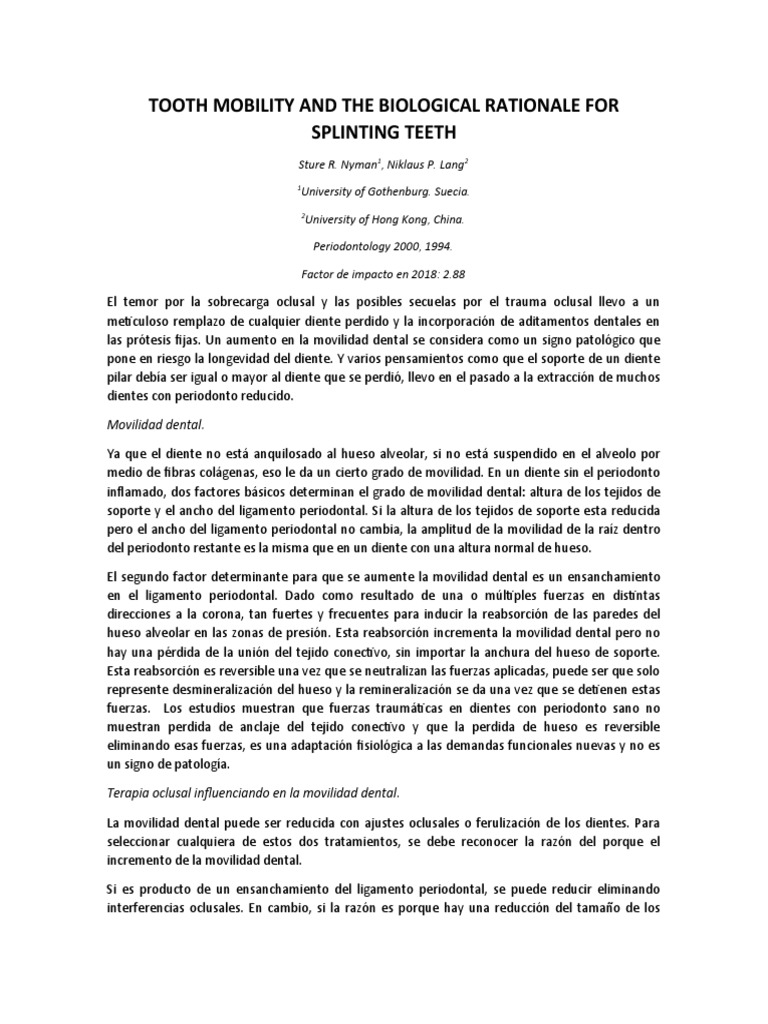 Tooth Mobility and The Biological Rationale For Splinting Teeth | PDF ...