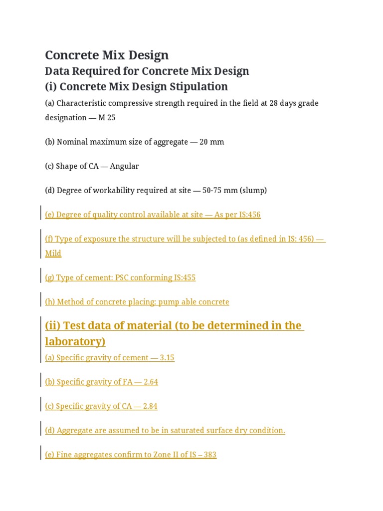 M25 Concrete Mix Design Procedure | PDF | Construction Aggregate | Concrete