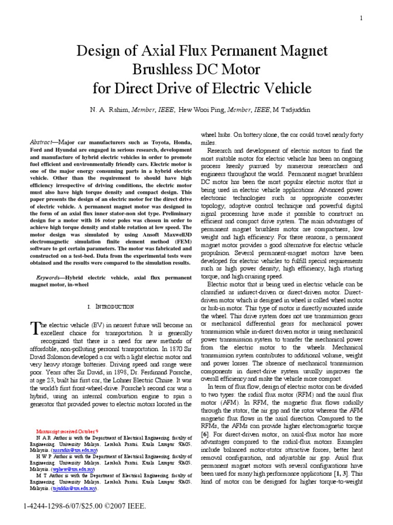 Design of Axial Flux Permanent Magnet Brushless DC Motor For Direct ...