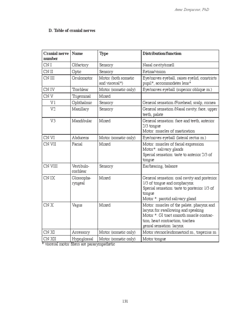 Cranial Nerve Table | PDF | Human Head And Neck | Neuroanatomy