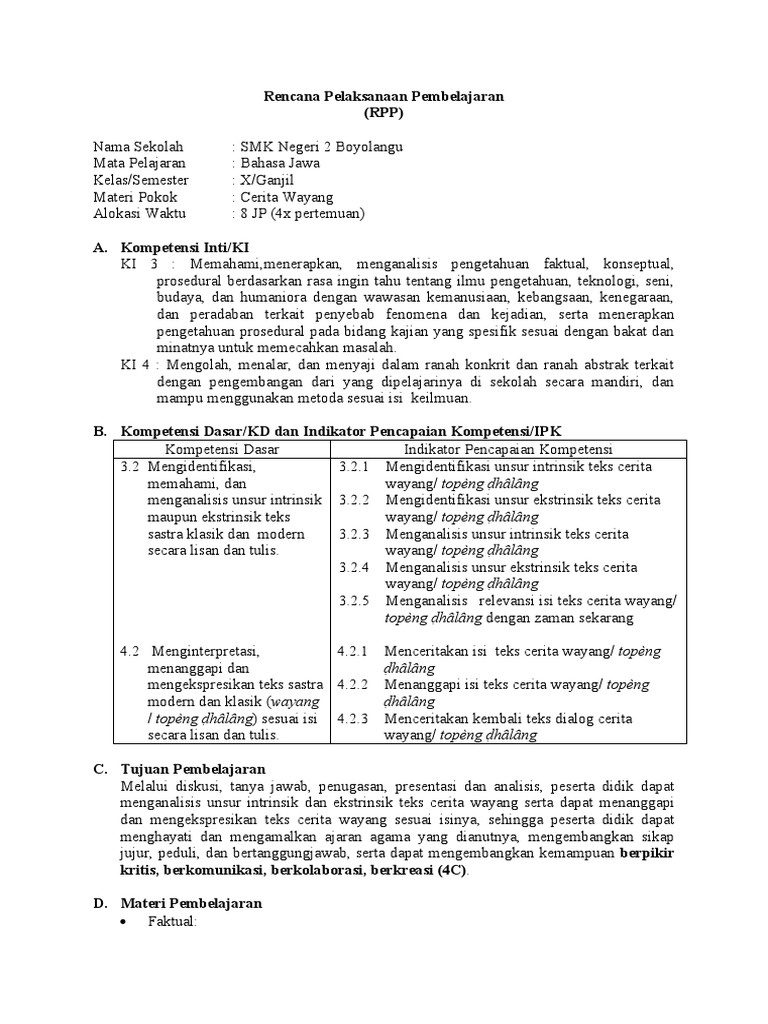 Unsur Intrinsik Cerita Wayang Cerpen