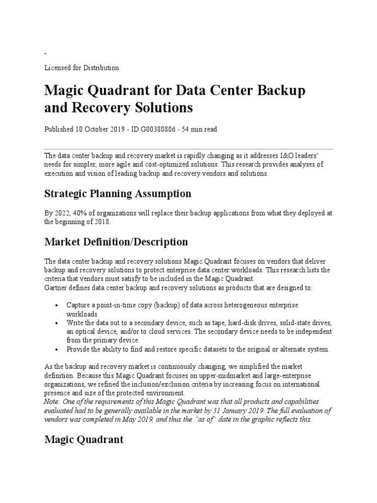 Gartner Backup and Recovery 2019 PDF Cloud Computing Backup