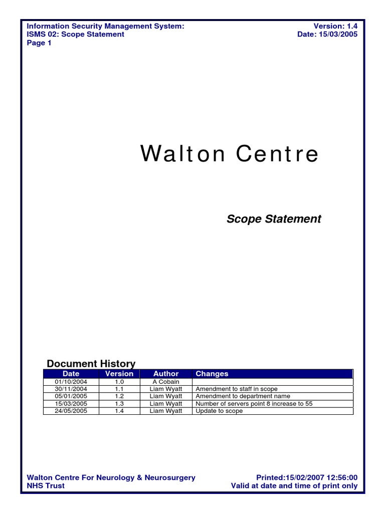 ISMS Scope Statement for NHS Trust | PDF | Information Security ...