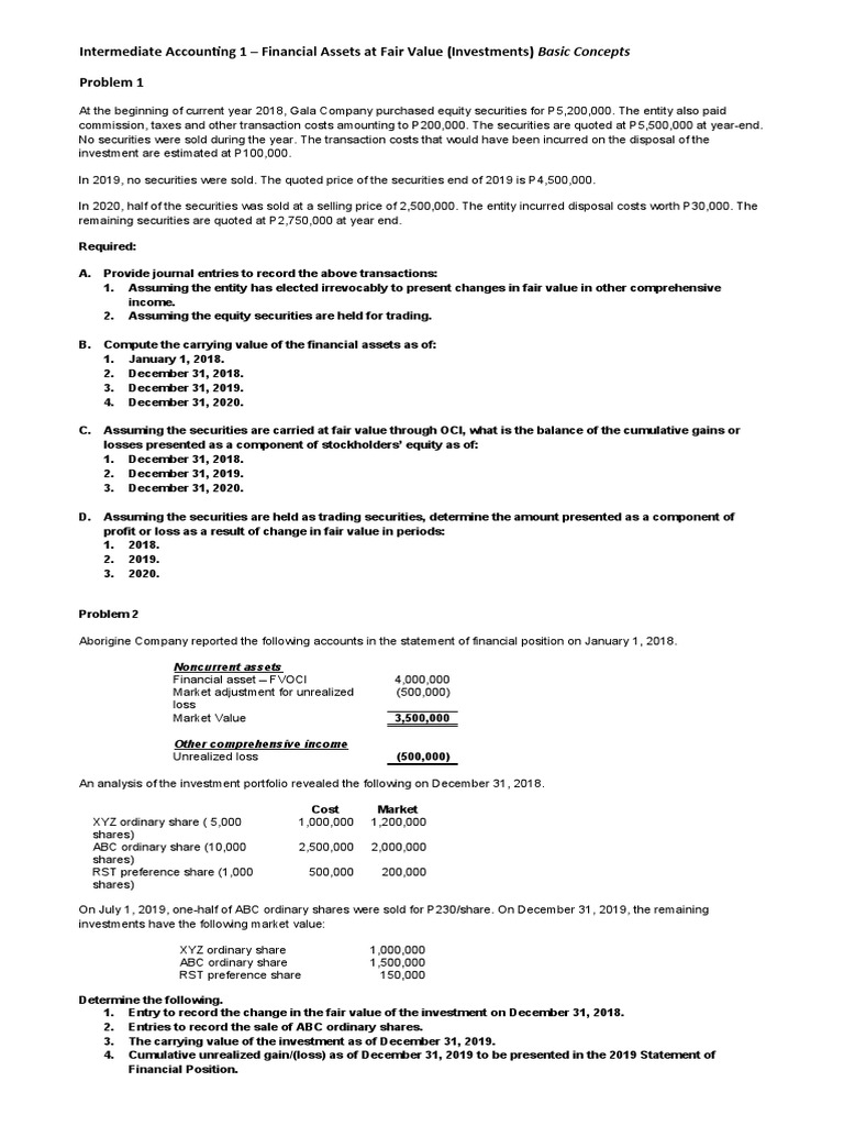 Financial Assets At Fair Value Investments Basic Concepts Pdf