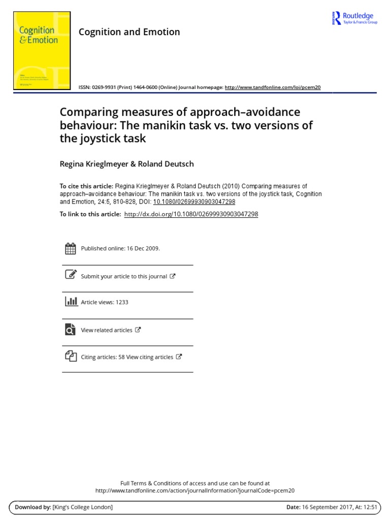 Comparing Approach-Avoidance Tasks | PDF | Schema (Psychology) | Emotions