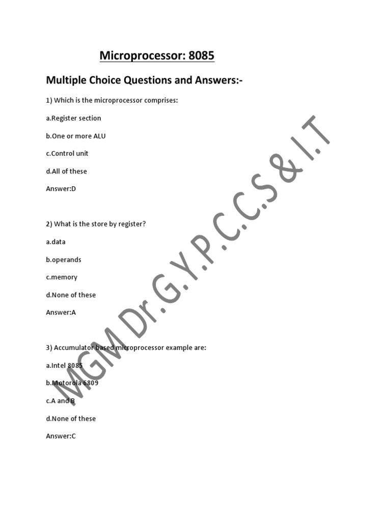 Microprocessor: 8085: Multiple Choice Questions and Answers | PDF ...
