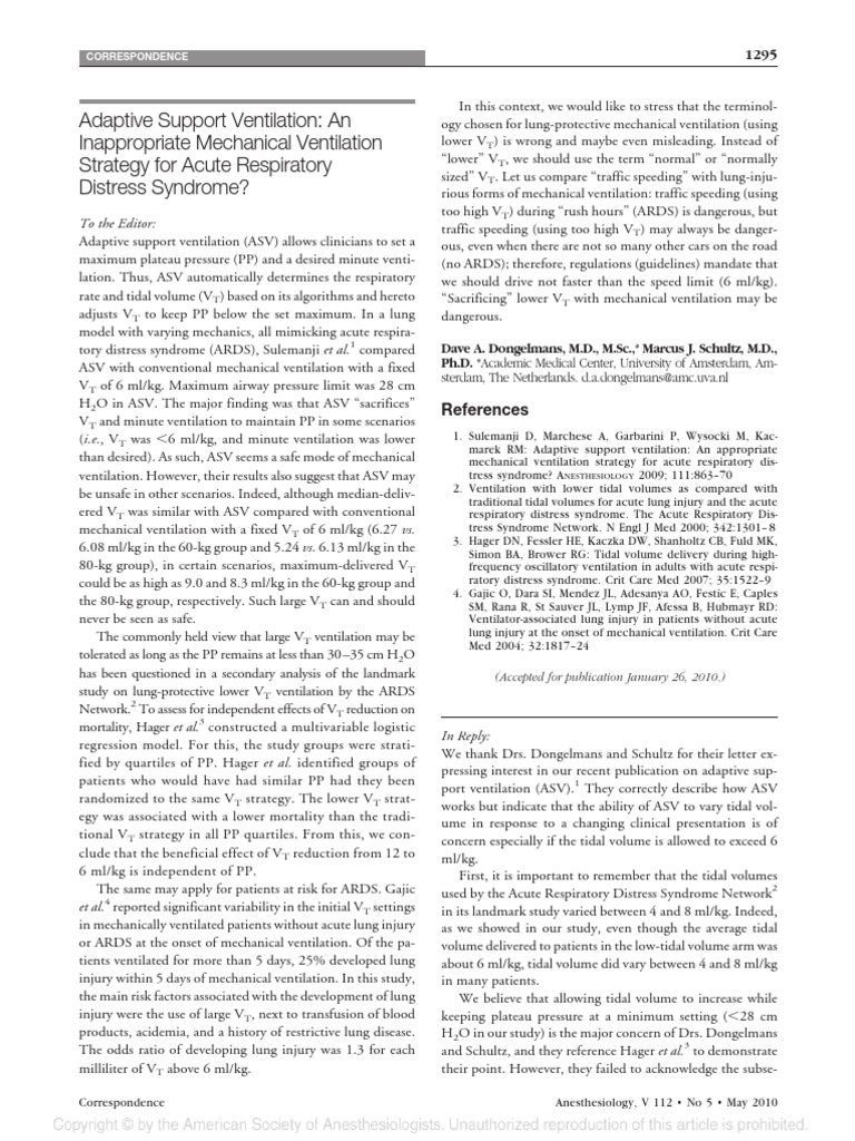 Adaptive Support Ventilation An Inappropriate.51 PDF | PDF ...