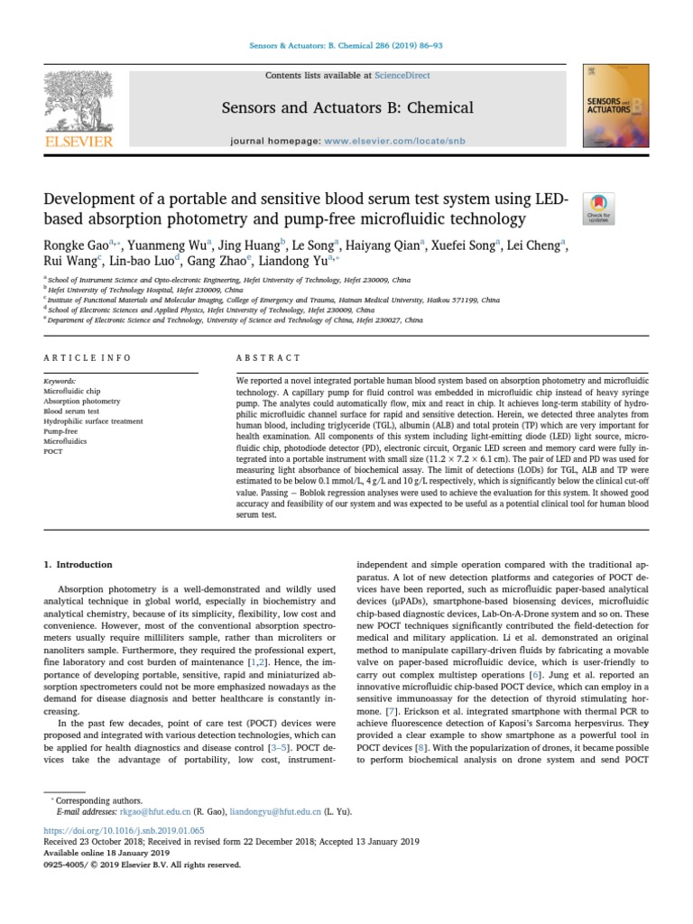 Sensors and Actuators B Chemical Sciencedirect PDF Microfluidics