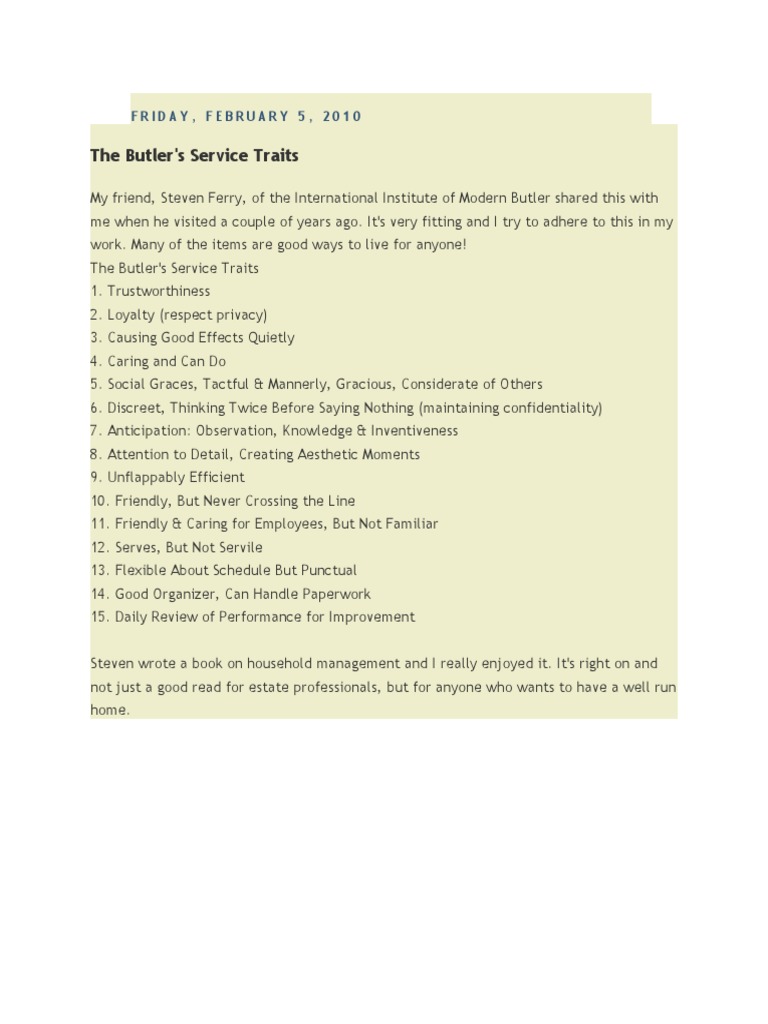 Butler Lesson | PDF