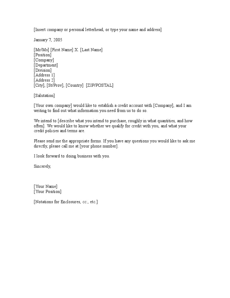 Request for Credit Terms Communication