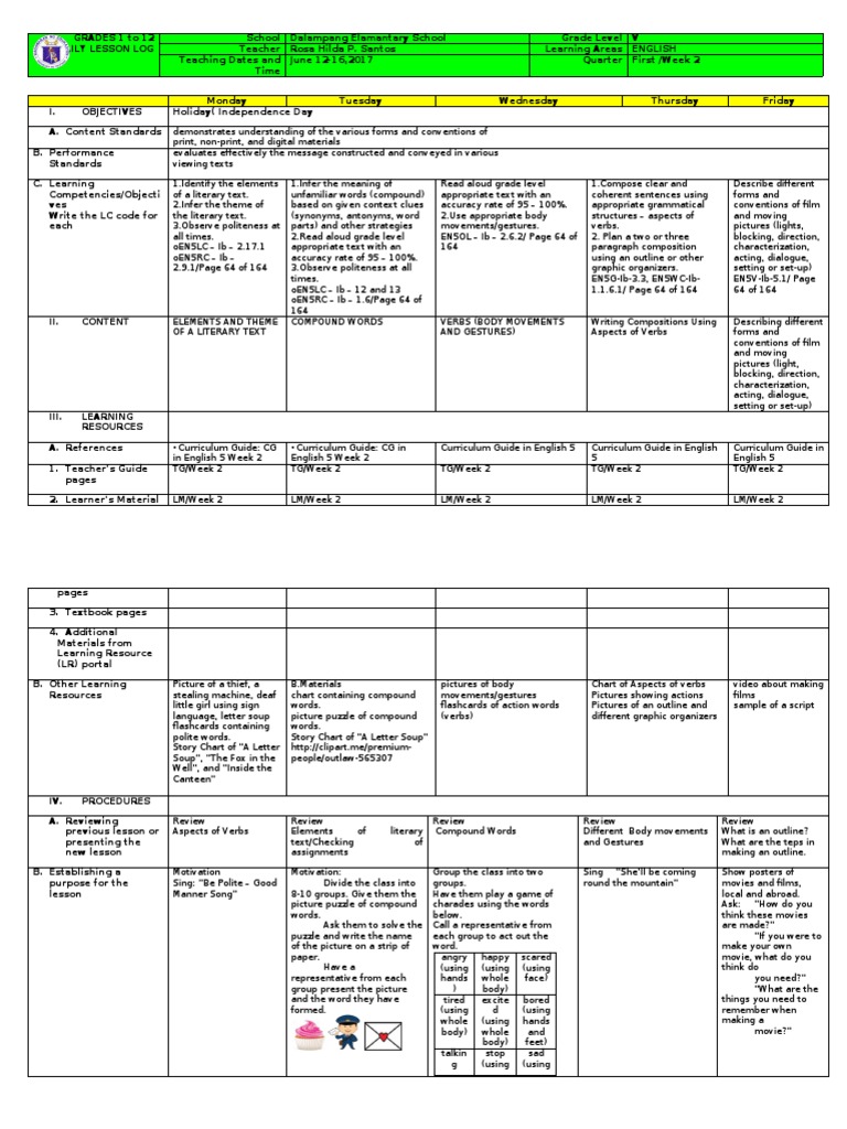 Grade 5 English Lesson Plan | PDF | Question | Reading Comprehension