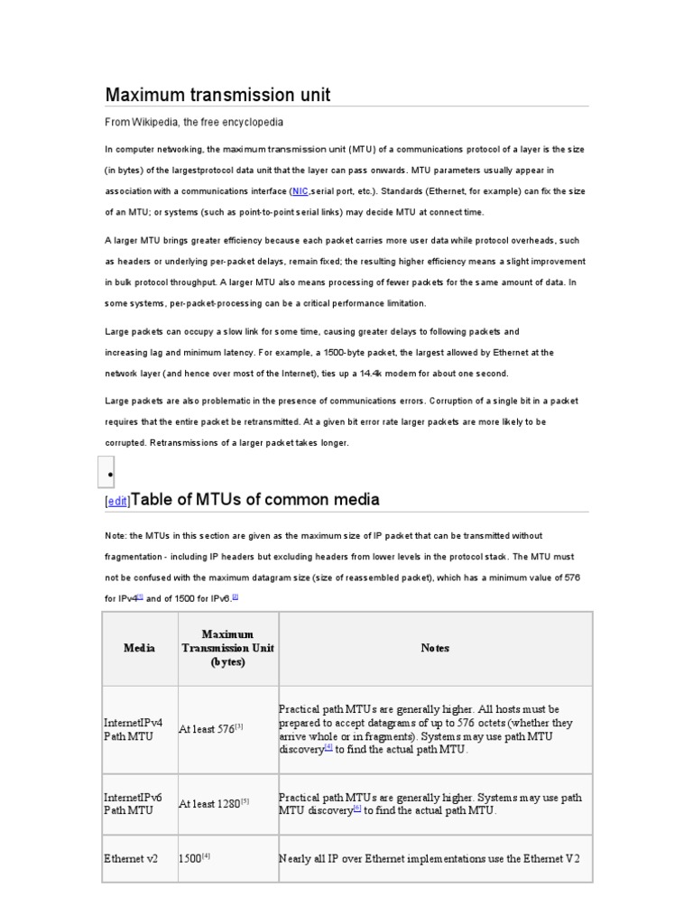 Maximum Transmission Unit PDF Computer Standards Computer Data