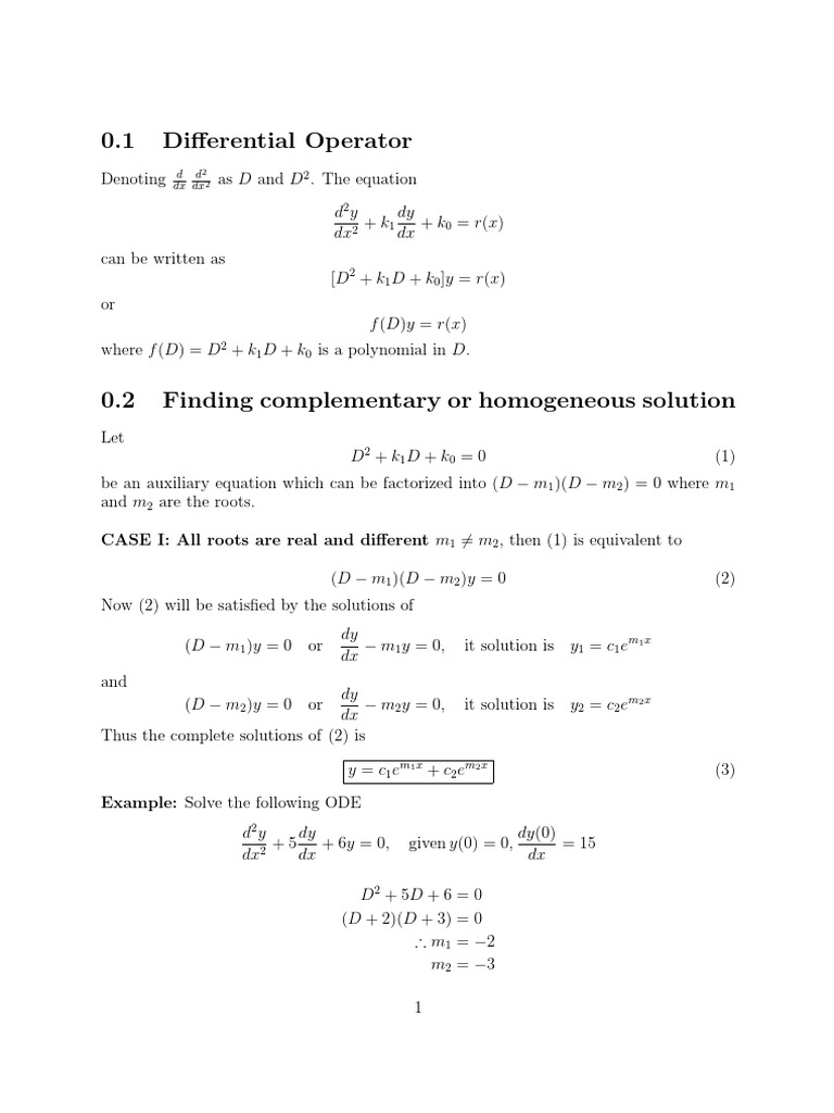 0.1 Differential Operator D DX D DX 2 PDF Ordinary Differential Equation Mathematical