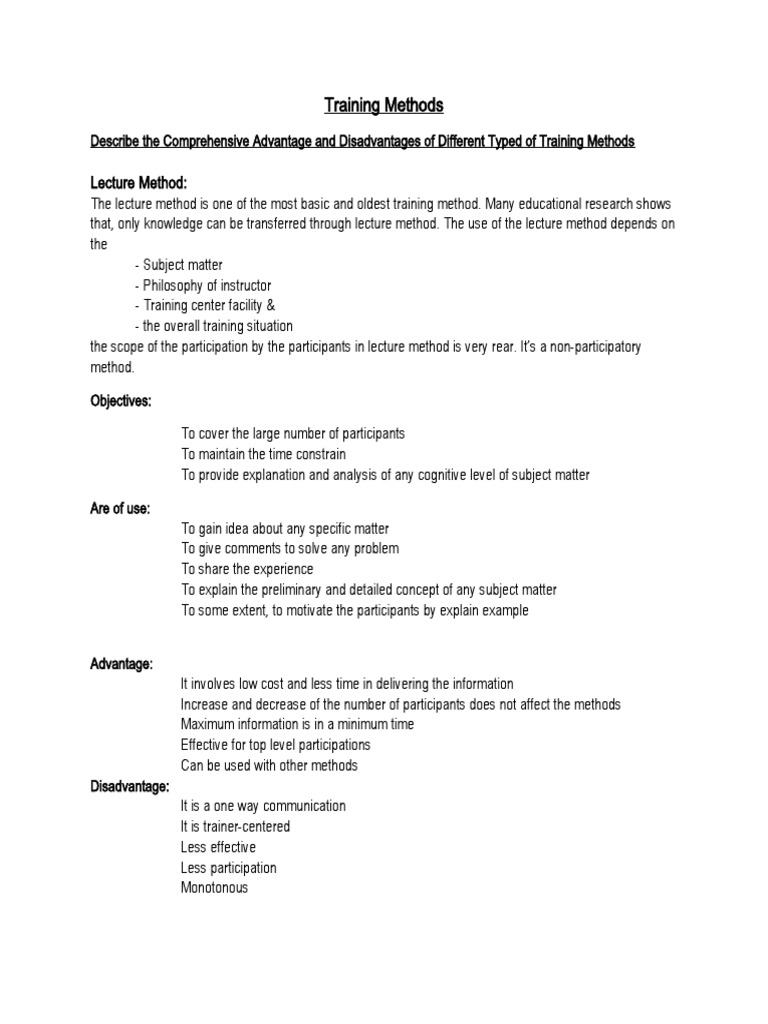 Training Methods Overview and Analysis | PDF | Lecture | Idea