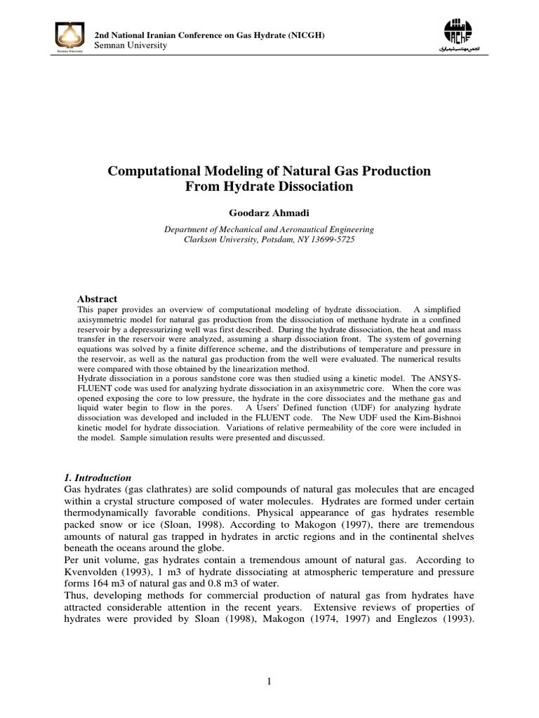 Gas Production from Hydrate Modeling | PDF | Heat Transfer | Gases