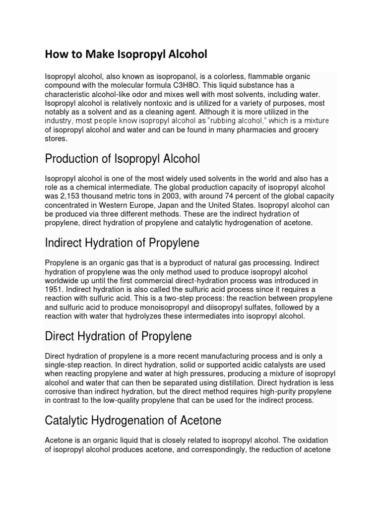 How To Make Isopropyl Alcohol PDF Alcohol Chemical Substances