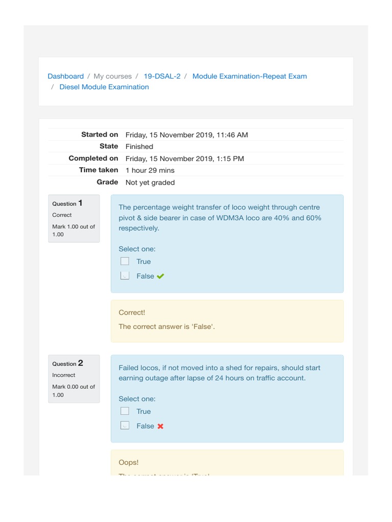 Diesel Module Examination Repeat Exam Dashboard Pdf Locomotives