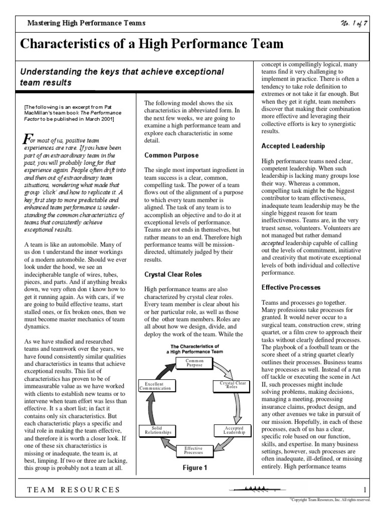 Characteristics of A High Performance Team PDF | PDF | Leadership ...