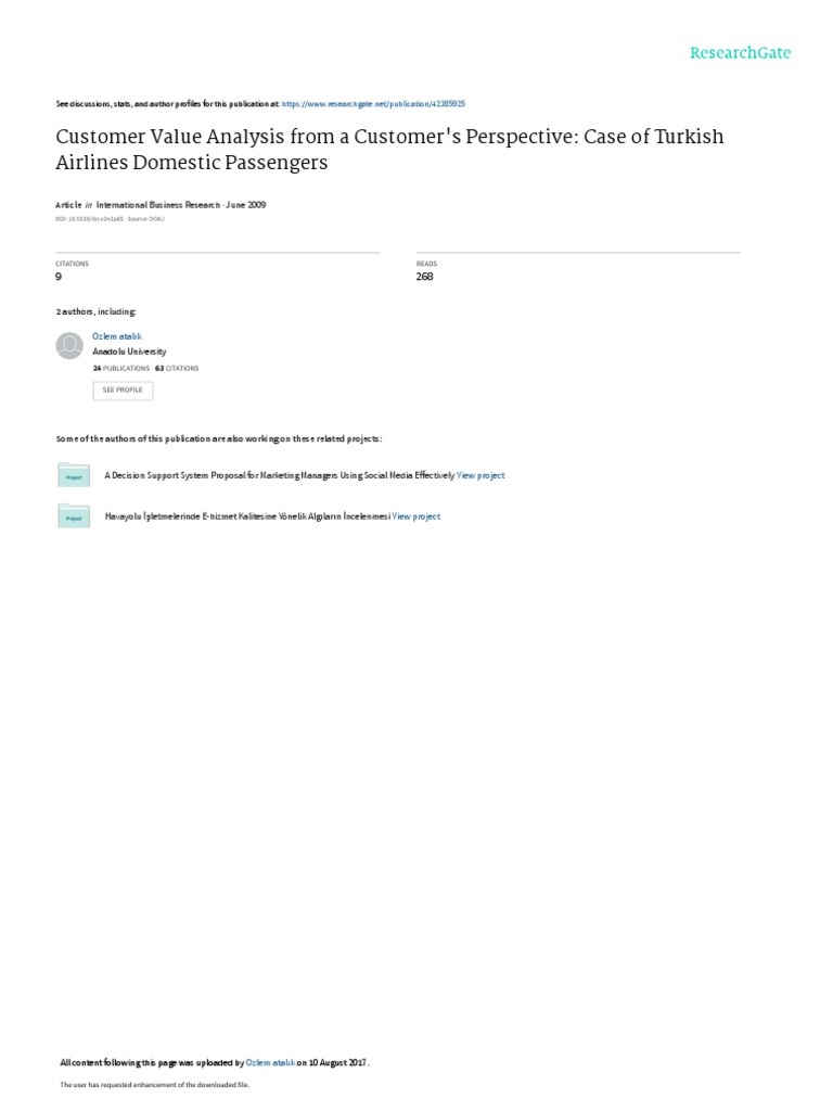 Customer Value Analysis in Turkish Airlines | PDF | Strategic ...