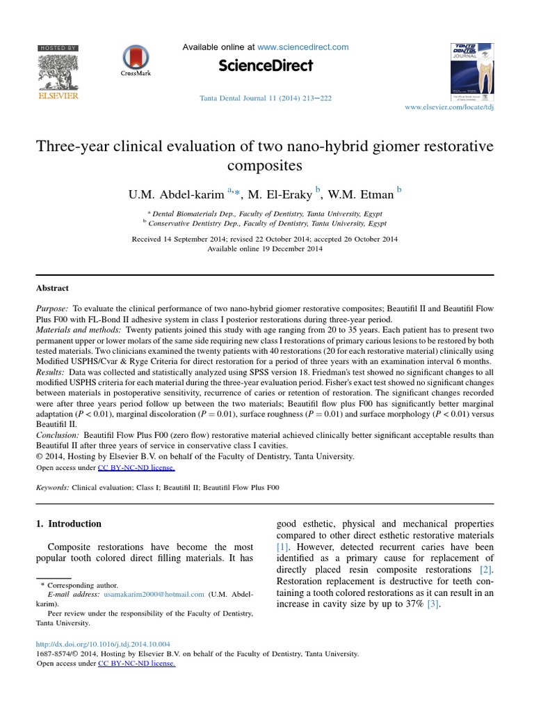 Three-Year Clinical Evaluation of Two Nano-Hybrid Giomer Restorative ...