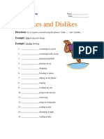 Likes and Dislikes worksheet