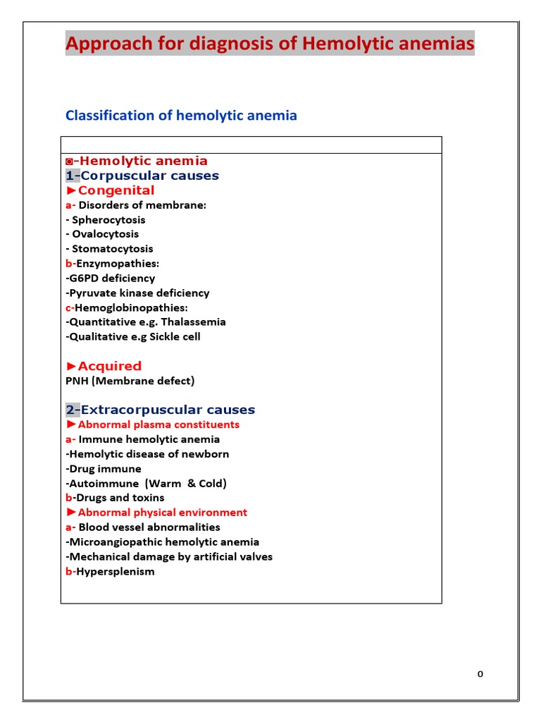 Classification of Hemolytic Anemia | PDF | Anemia | Red Blood Cell