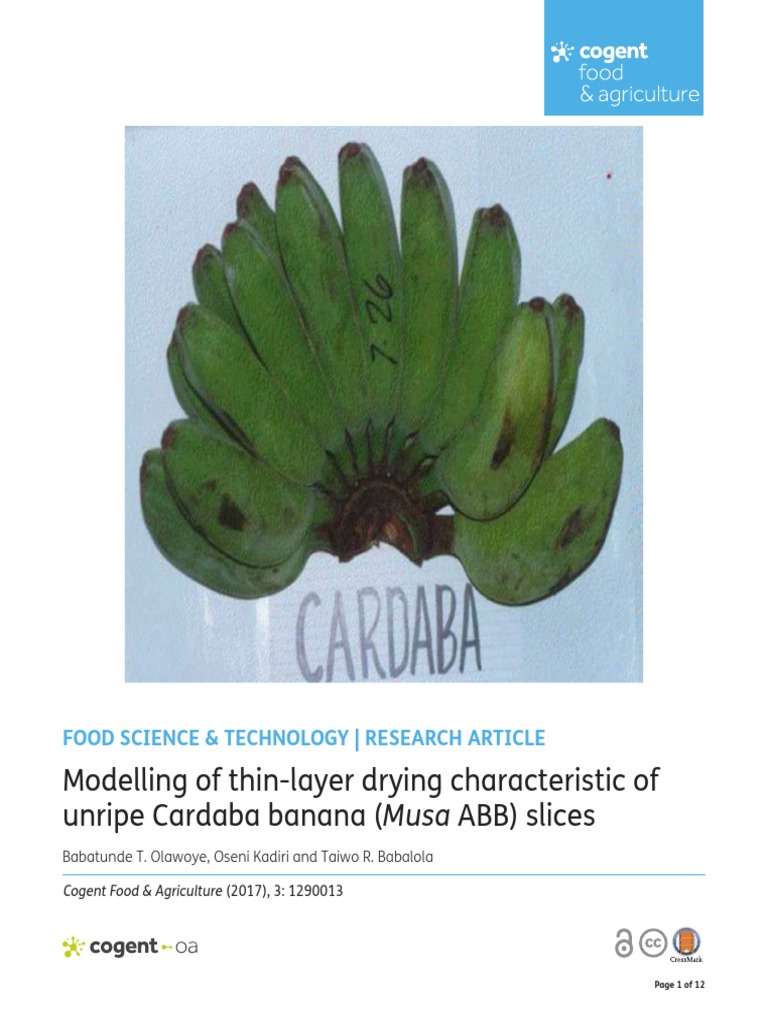 Modelling of Thin Layer Drying Characteristic of Unripe Cardaba Banana ...
