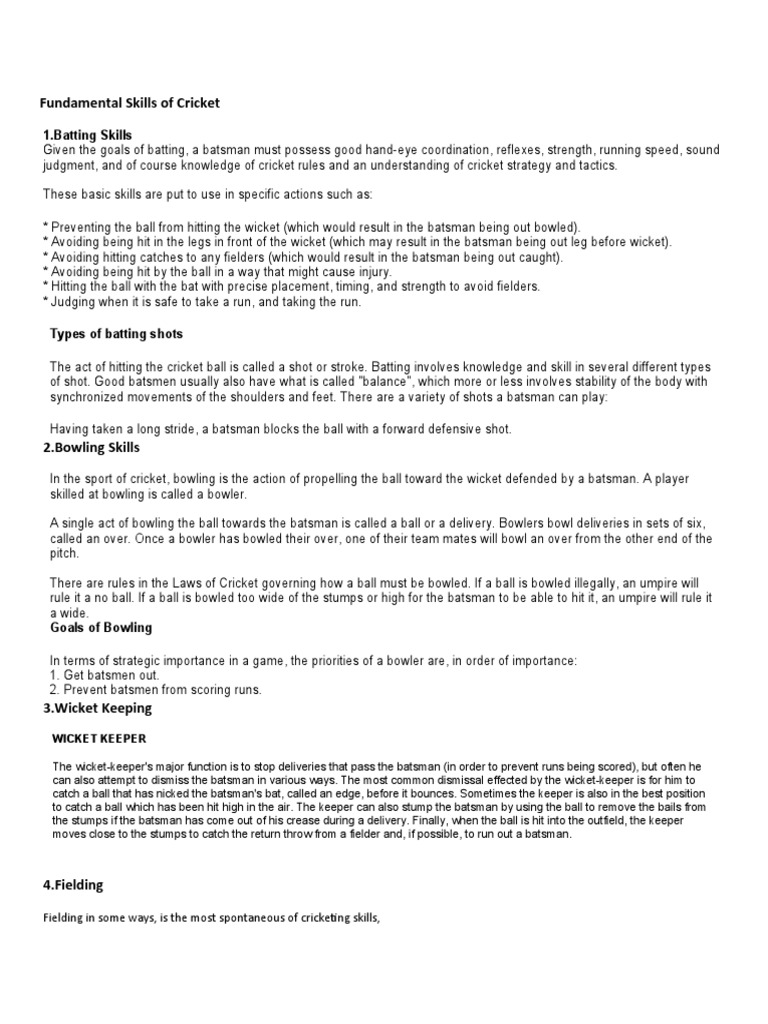 Cricket Fundamental Skills PDF Bowling (Cricket) Cricket