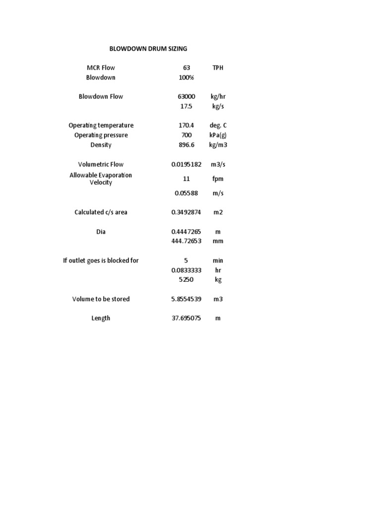 Blowdown Vessel Calculation PDF