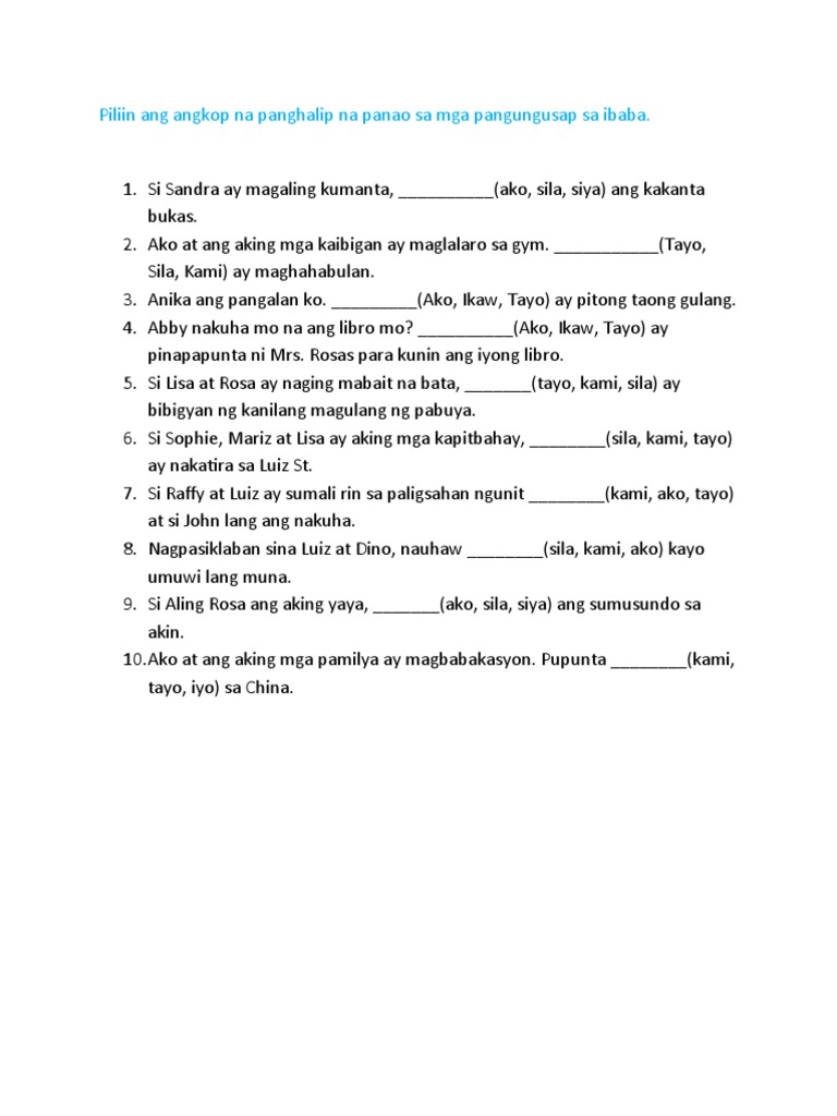 Panghalip Na Panao Worksheet | PDF