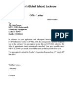 Kunwar's Global School, Lucknow: Offer Letter