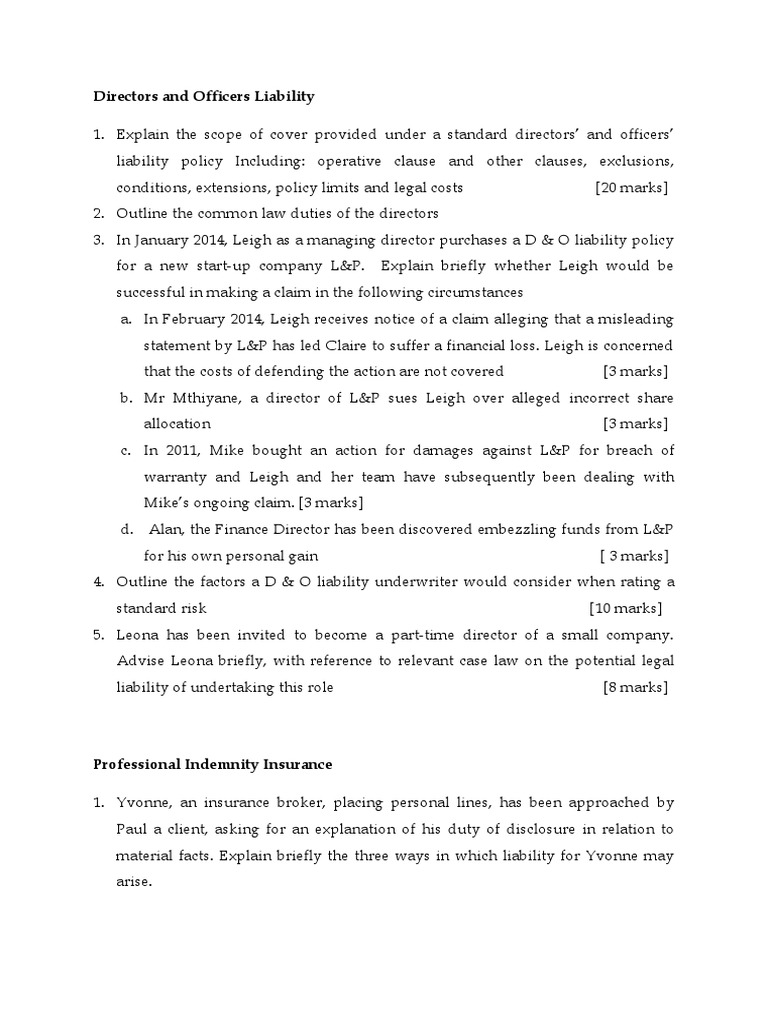 Directors and Officers Liability Explained | PDF | Liability Insurance ...