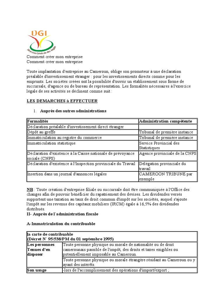 Registre Des Entreprises Declaration D Immatriculation