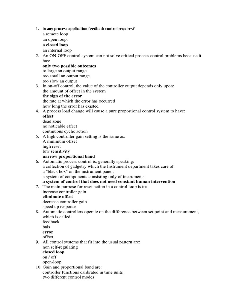 process control questions Control Theory Control System