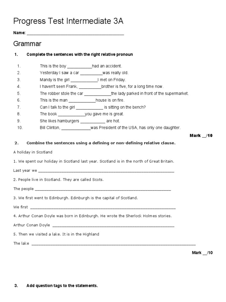 Unit 3 Progress Test: Intermediate 3A | PDF