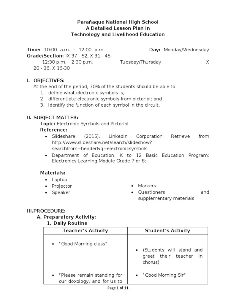 Electronics Component Lesson Plan - Electronic Symbols and Pictorial ...