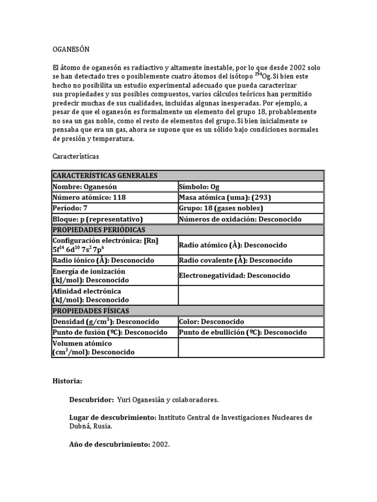 Propiedades y descubrimiento del oganesón | PDF | Átomos | Química