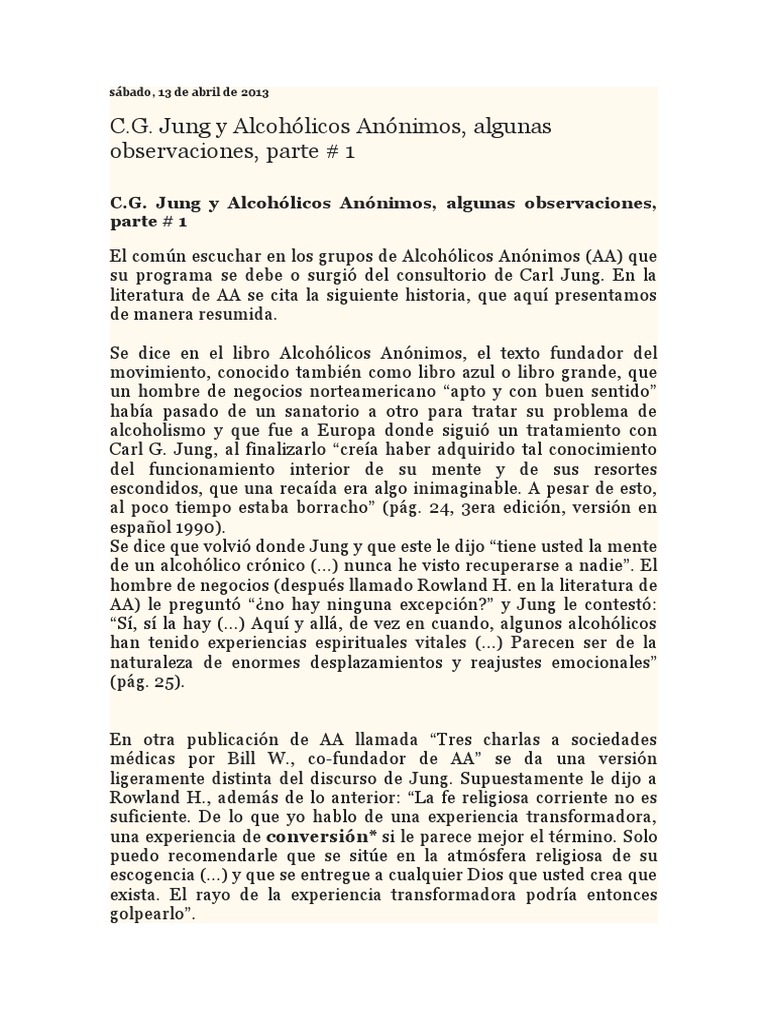 Analisis de La Carta de Bill A Jung PDF Carl Jung alcoholicos