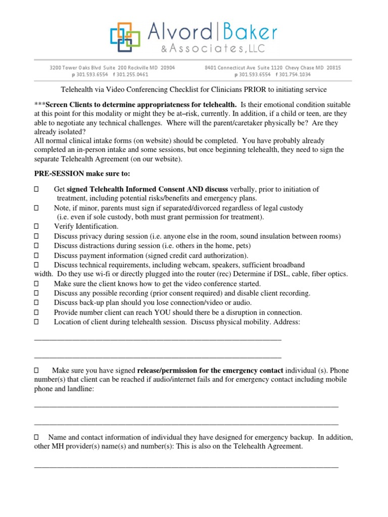 Sample Telehealth Checklist For Clinicians | PDF | Child Custody ...