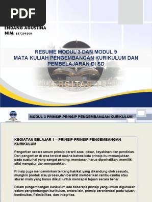 Endang Agustina Kelas Bi Resume Modul 3 Dan Modul 9 Pengembangan Kurikulum Dan Pembelajaran Di Sd
