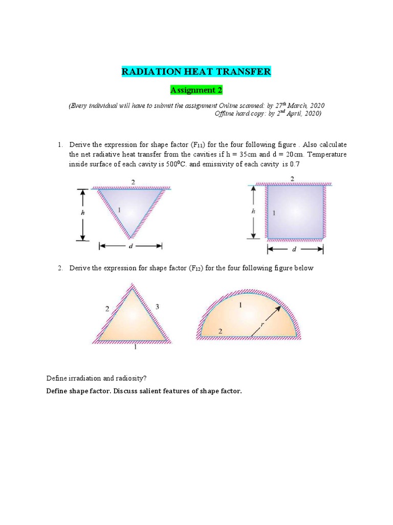 Radiation Heat Transfer Assignment | PDF | Science & Mathematics