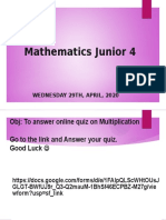 Mathematics Junior 4 Wed 29th April