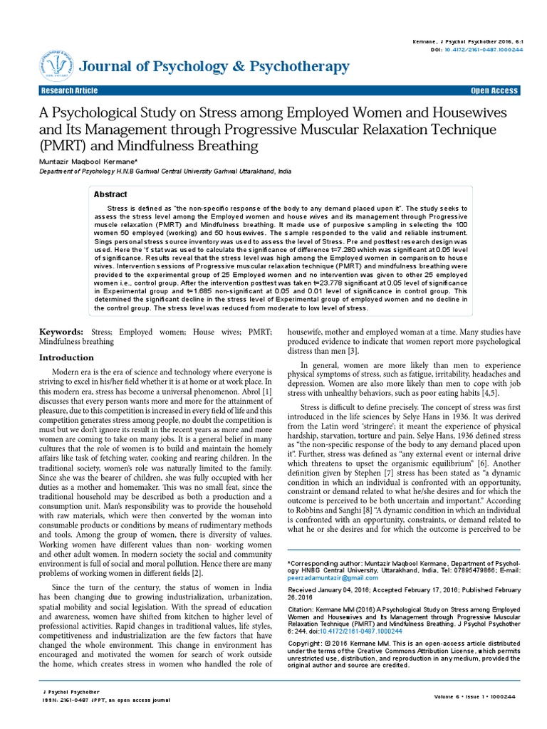 A Psychological Study On Stress Among Employed Women and Housewives PDF ...