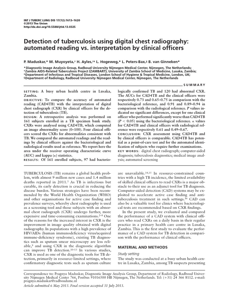 Detection of Tuberculosis Using Digital Chest Radiography | PDF ...