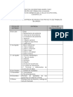 Cronograma Entrega de Productos Proyecto de Trabajo de Grado - Fundacion Universitaria María Cano