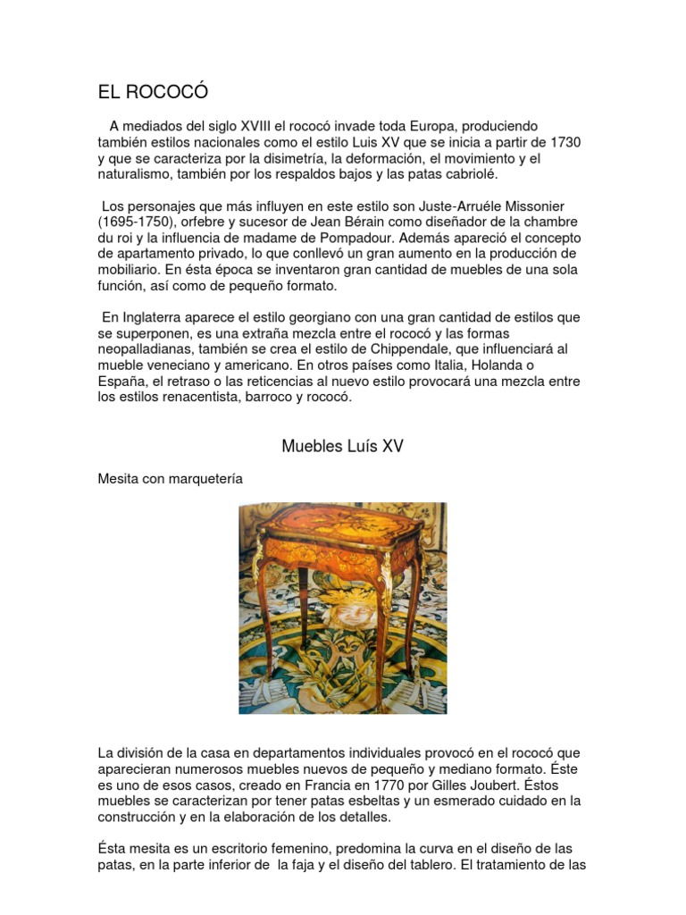 Historia Del Mueble Estilo Rococó Pdf Mueble Estilo