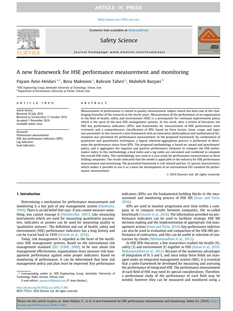HSE Performance Measurement Framework | PDF | Performance Indicator | Mean