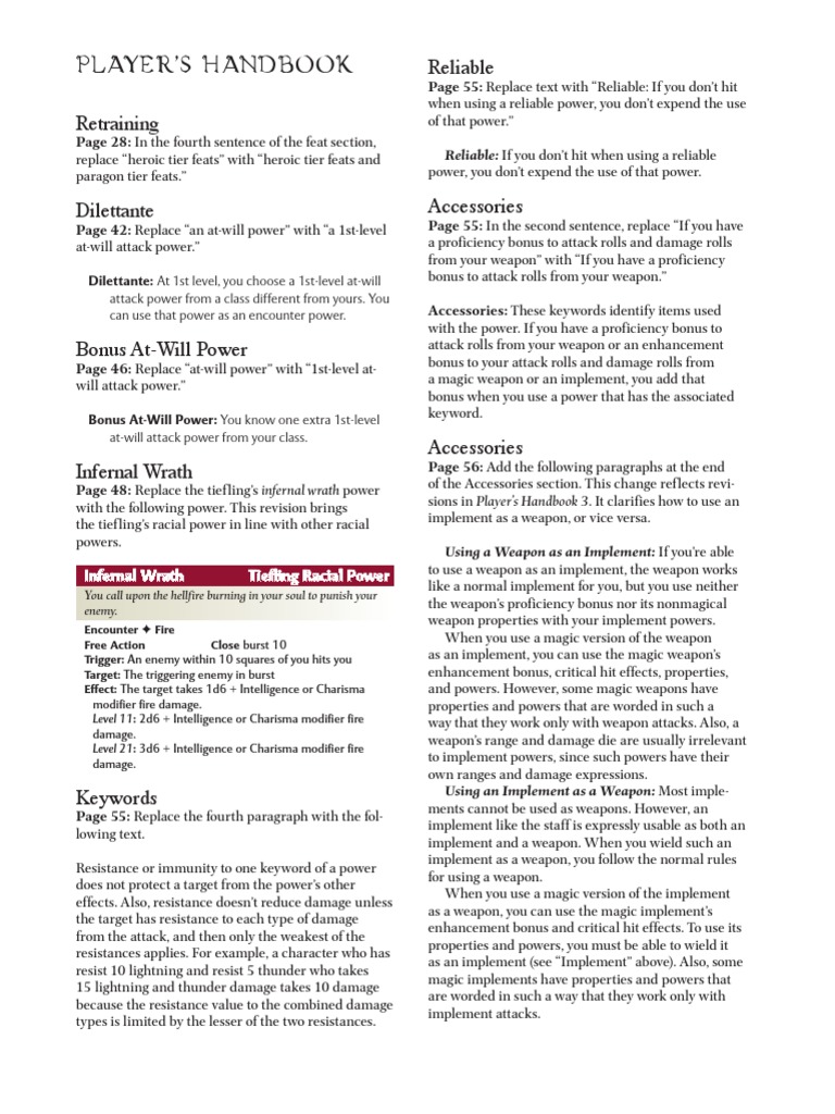 Player's Handbook Feat and Power Revisions | PDF