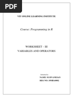 Course: Programming in R: Worksheet - Iii Variables and Operators